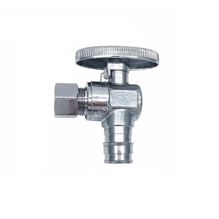 Ez-Fluid F1960 Expansion 1/2in PEX x 3/8in OD Compression, 1/4 Turn Angle Stop Valve, Chrome Plated EZAPE12